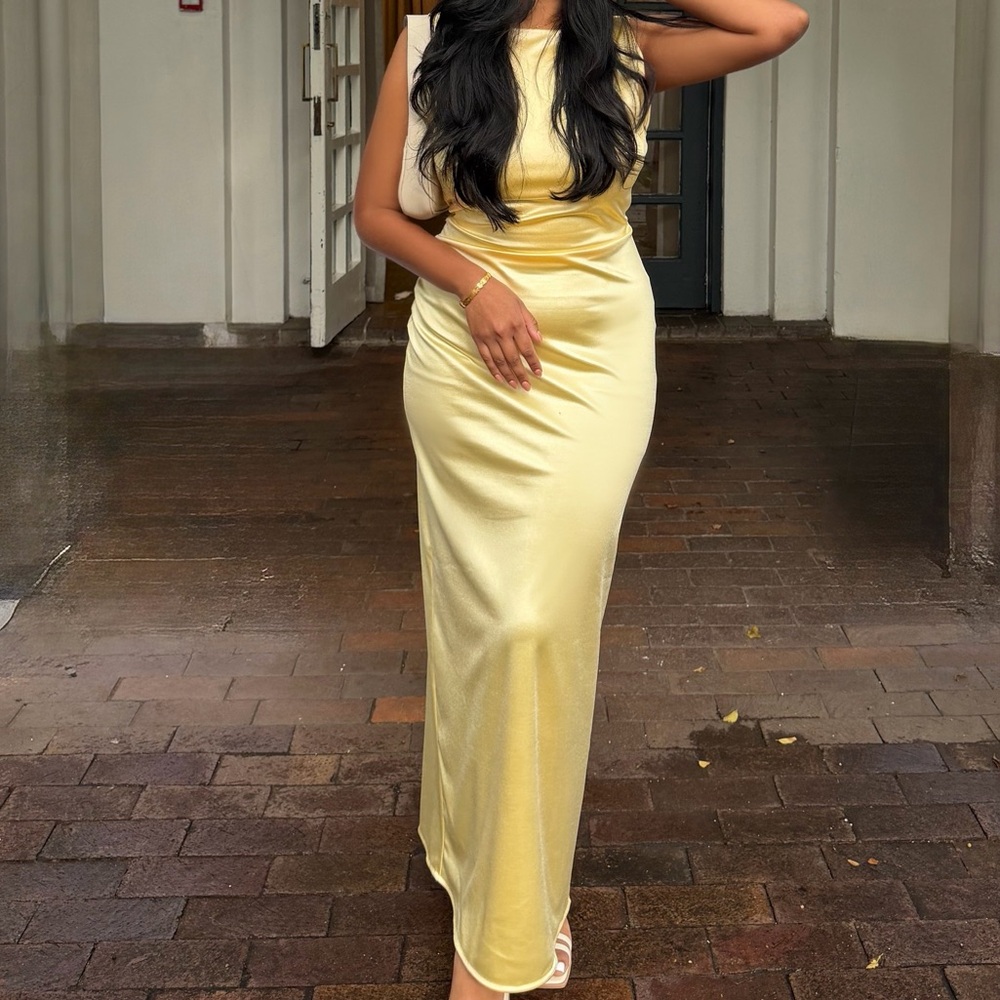 Butter yellow evening dress low back